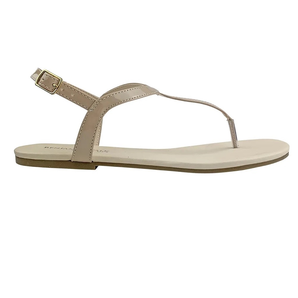 Benjamin Walk touch ups Steele nude patent flat thong sandals size 8 1/2M NWOT